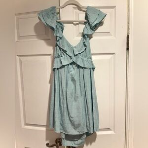 Blue Ruffle Tie Back Dress, Size S